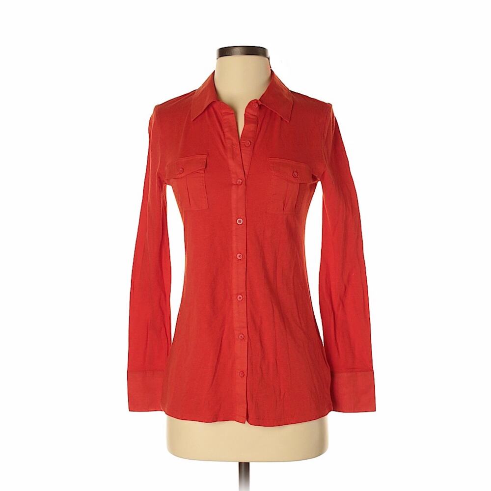 Old Navy Shirt Mixed Media Button Down Soft Knit Top Long‎ Sleeve NEW Women's XS